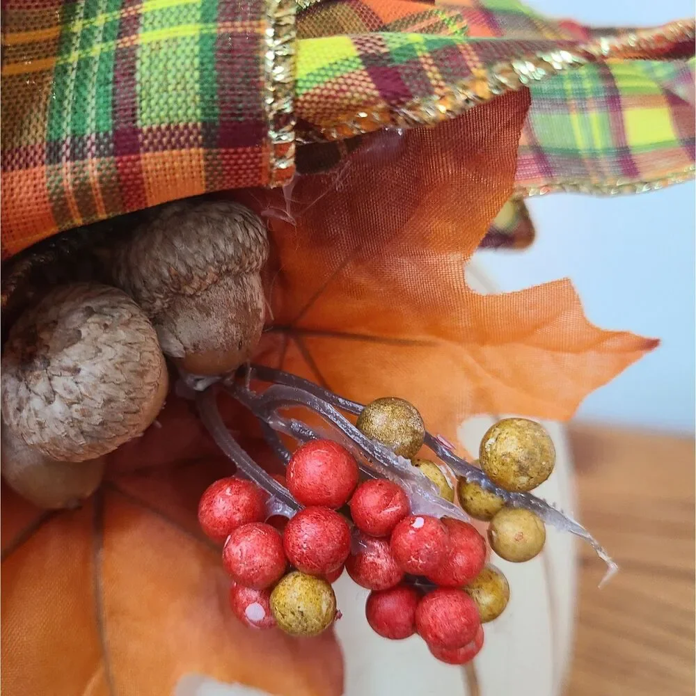 Handcrafted Floral Pumpkin Arrangement Centerpiece Autumn Harvest Thanksgiving
